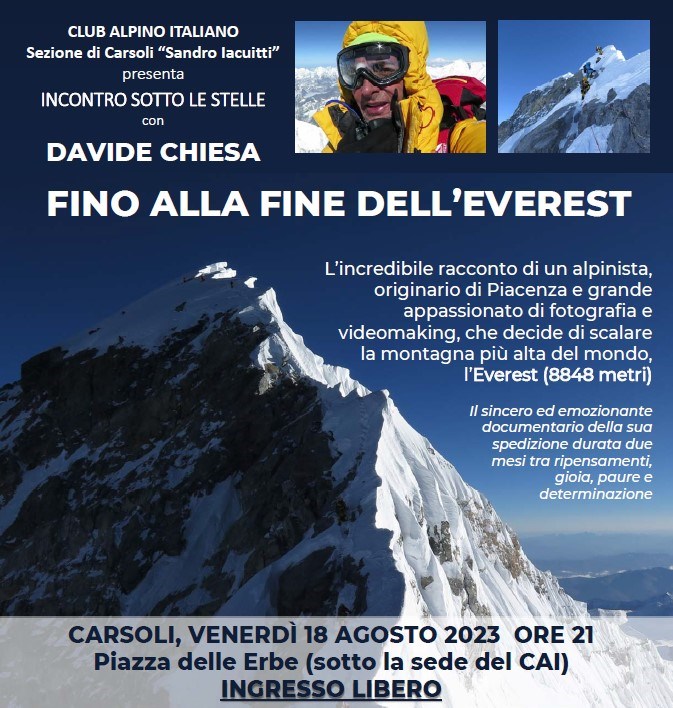 Incontro con Davide Chiesa - Fino alla fine dell'Everest - Venerdì 18 Agosto 2023
