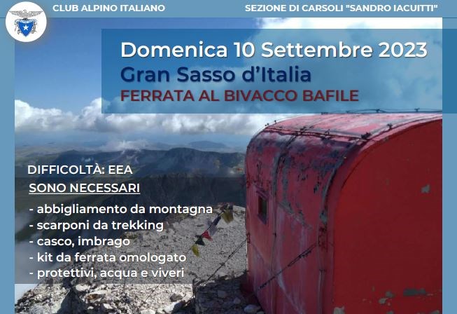 Gran Sasso d'Italia Ferrata al Bivacco Bafile - Domenica 10 Settembre 2023