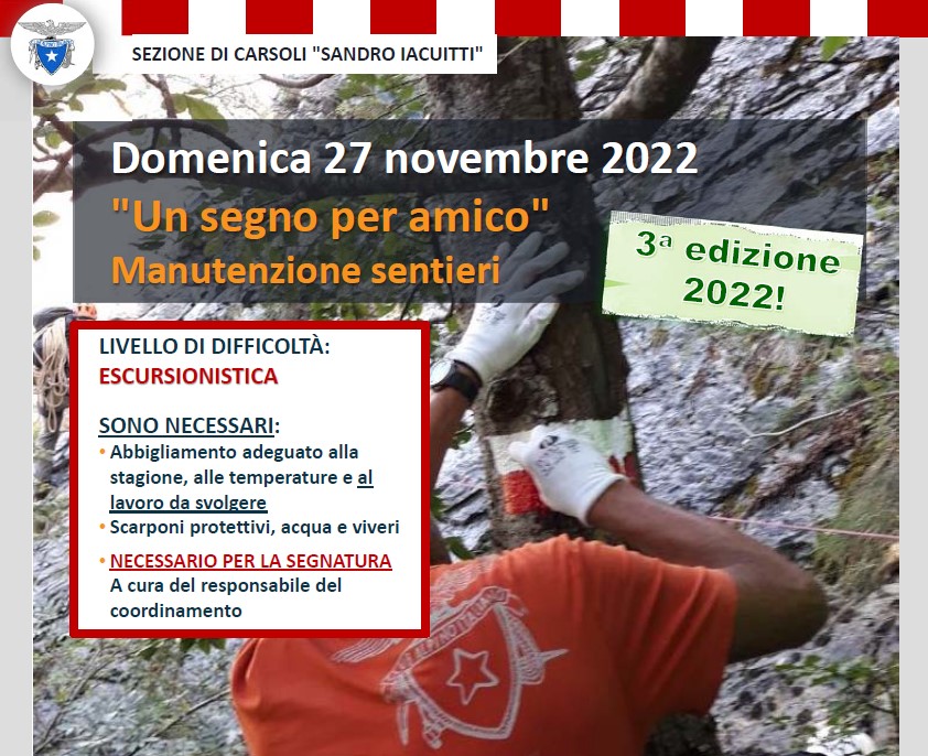 "Un Segno per Amico" Manutenzione Sentieri - Domenica 27 Novembre 2022